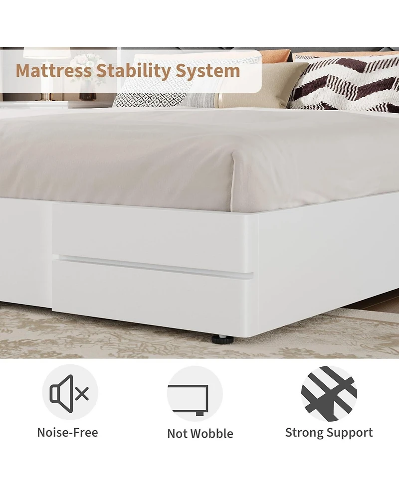 Homfan Modern Soft Upholstered Platform Bed Frame with Headboard - Sturdy Wood Slats - Noise-Free