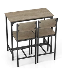 Costway 3 Pcs Bar Table Set Pub Dining Table and 2 Bar Stools with Backrest and Footrest