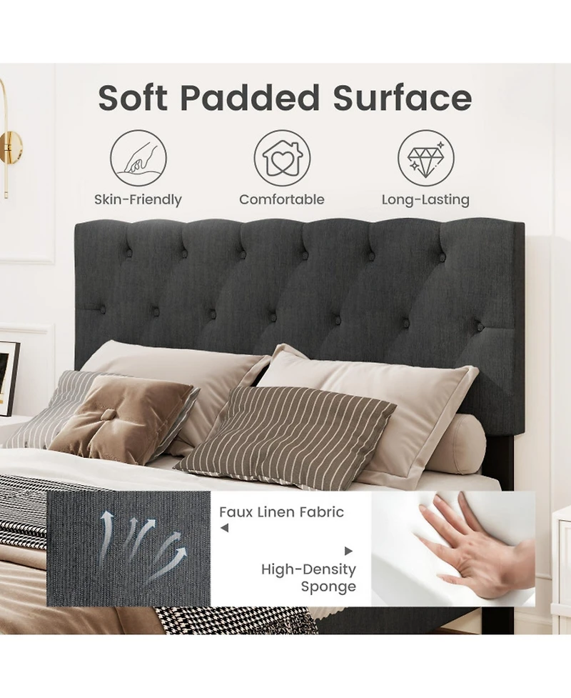 Gouun Full Linen Upholstered Platform Bed Frame with Tufted Headboard