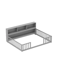 Gouun Full Montessori Floor Bed with Storage Shelves
