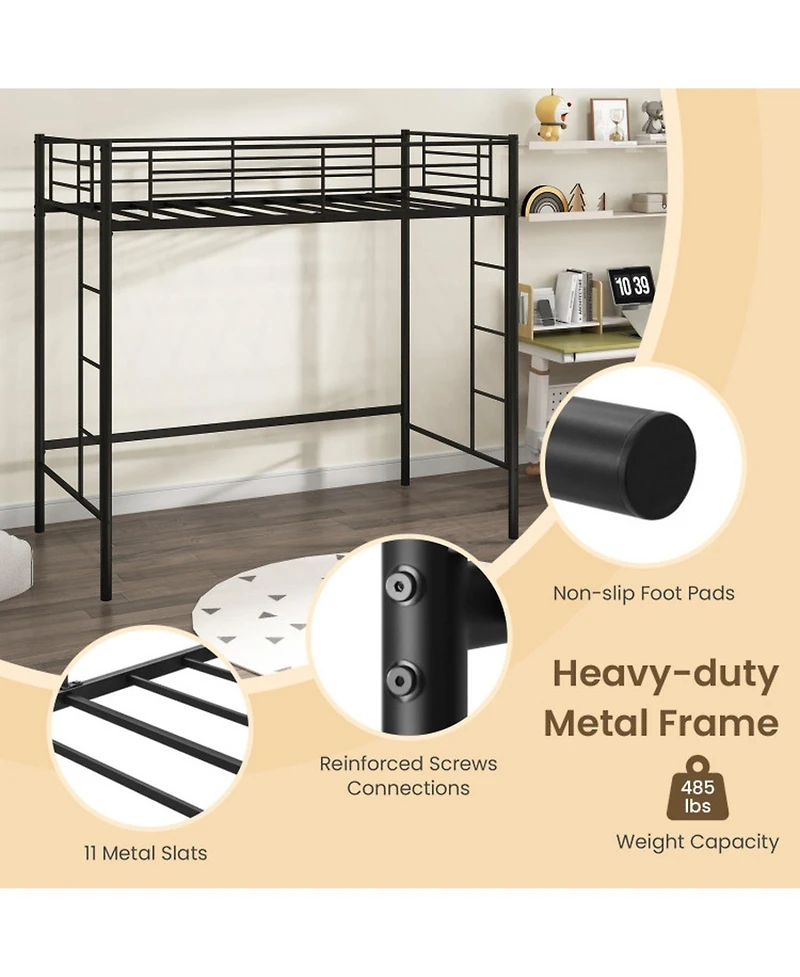 Gouun Steel Twin Loft Bed with Dual Ladders and Full-Length Guardrail