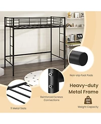 Gouun Steel Twin Loft Bed with Dual Ladders and Full-Length Guardrail