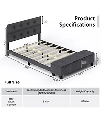 Gouun Full Upholstered Platform Bed Frame with Ottoman Storage and Tufted Headboard