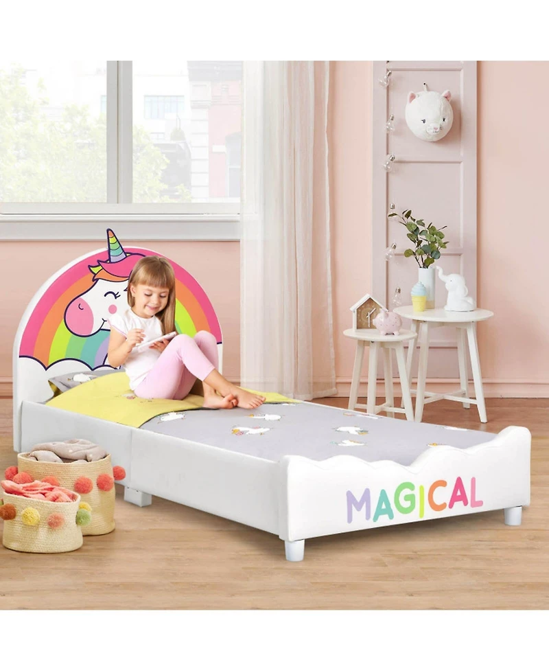 Gouun Kids Twin Upholstered Platform Bed with Padded Headboard