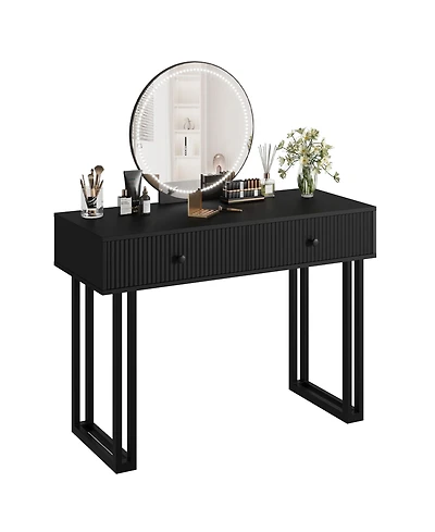 Homfan Modern Makeup Vanity Desk with Mirror and Led Lights - 3 Lighting Modes, Adjustable Brightness, 2 Storage Drawers, Sturdy Bedroom Furniture