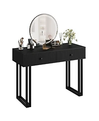 Homfan Modern Makeup Vanity Desk with Mirror and Led Lights - 3 Lighting Modes, Adjustable Brightness, 2 Storage Drawers, Sturdy Bedroom Furniture