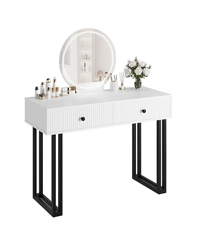 Homfan Modern Makeup Vanity Desk with Mirror and Led Lights - 3 Lighting Modes, Adjustable Brightness, 2 Storage Drawers, Sturdy Bedroom Furniture