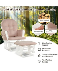 Gouun 29.5 x 28.5 in. Wood Glider with Ottoman, Storage Pocket and Detachable Cushion