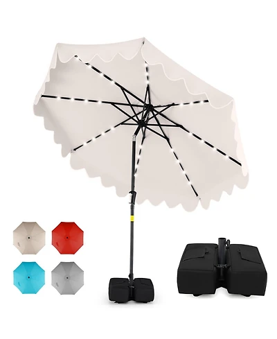 Slickblue Patio Umbrella with Solar Led Lights and Heavy Duty Weighted Base
