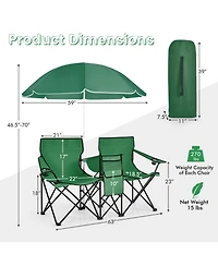 Sugift Portable Folding Picnic Double Chair with Removable Umbrella