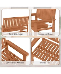 Sugift Two Person Patio Loveseat with Slatted Backrest and Armrests