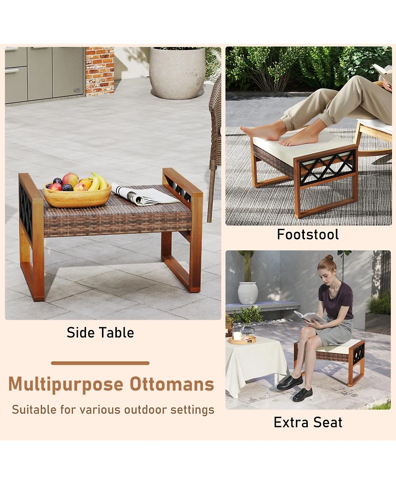 Sugift Pe Rattan Wicker Ottomans Set of Two with Removable Cushions