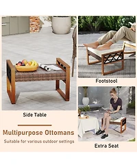 Sugift Pe Rattan Wicker Ottomans Set of Two with Removable Cushions