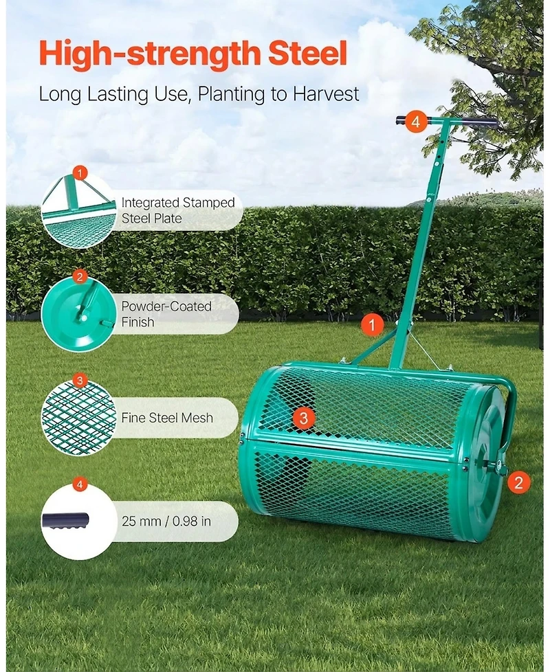 Sugift Compost Spreader, 24 inches Wide with Adjustable Height, Powder-Coated Steel Roller