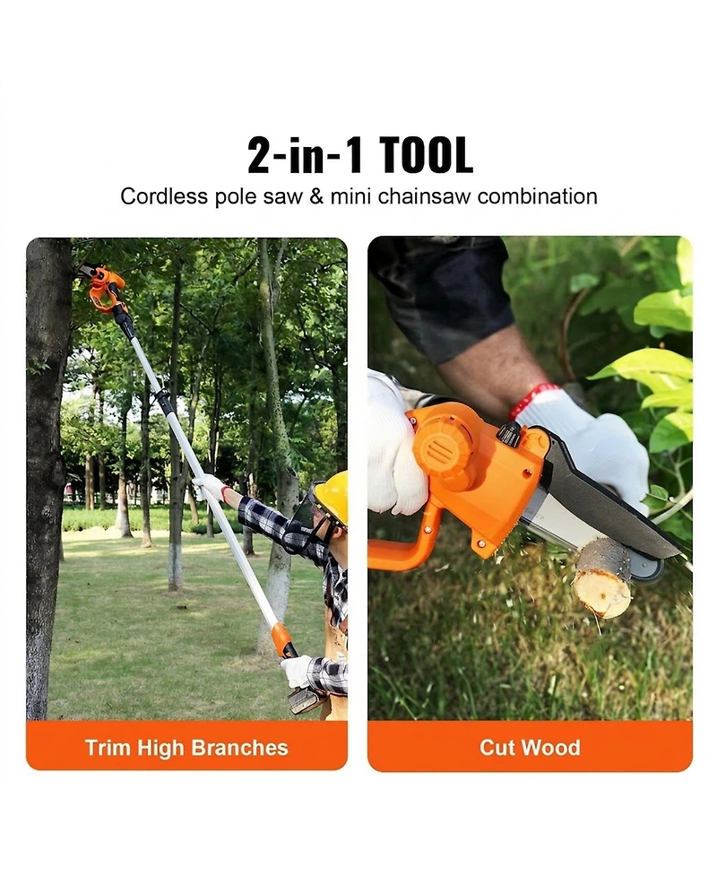 Sugift 2-in-1 Cordless Pole Saw and Mini Chainsaw, 20V, 5" Cutting Capacity for Branches
