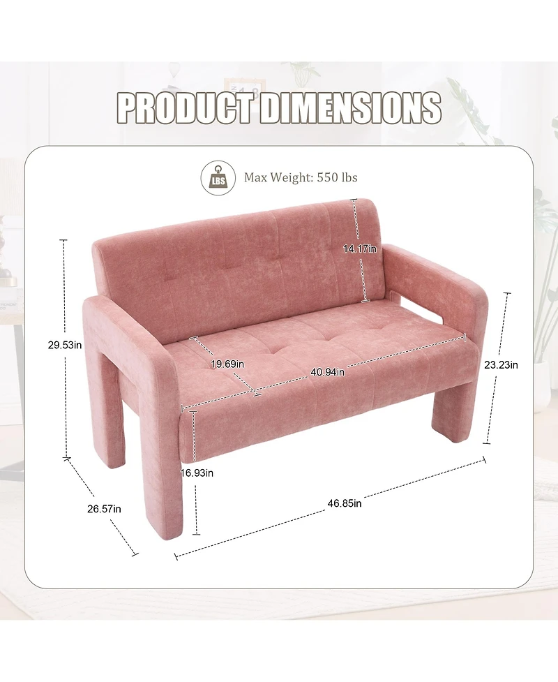 Rainsken 47 Inch Compact Loveseat Sofa, Chenille Fabric 2 Seater Couch with Deep Cushion and Dual Armrests, Upholstered Small Sofa for Living Room