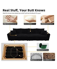 Rainsken 3-Seater Corduroy Couch, 82.7" Convertible Deep Lounge Seat, Comfortable Upholstered Sofa with Soft Pillows for Living Room Use