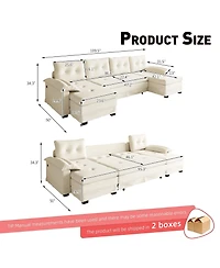 Rainsken 109.5" U-Shaped Sleeper Sofa, Oversized Modular Sectional Couch with Pull Out Bed, Removable Armrests and Usb Ports for Living Room