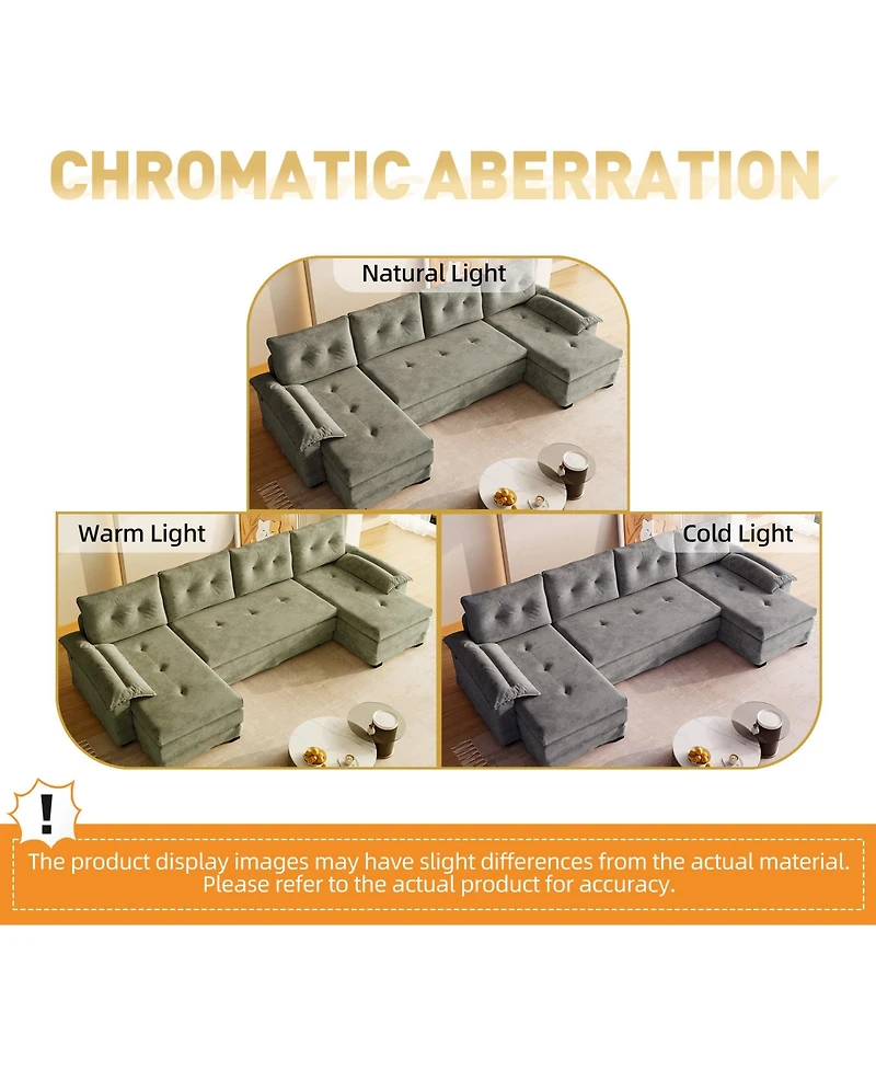 Rainsken Oversized U-Shaped Sofa Bed, Modular Sectional Couch with Pull-Out Sleeping Area, Detachable Armrests and Usb Ports for Living Room