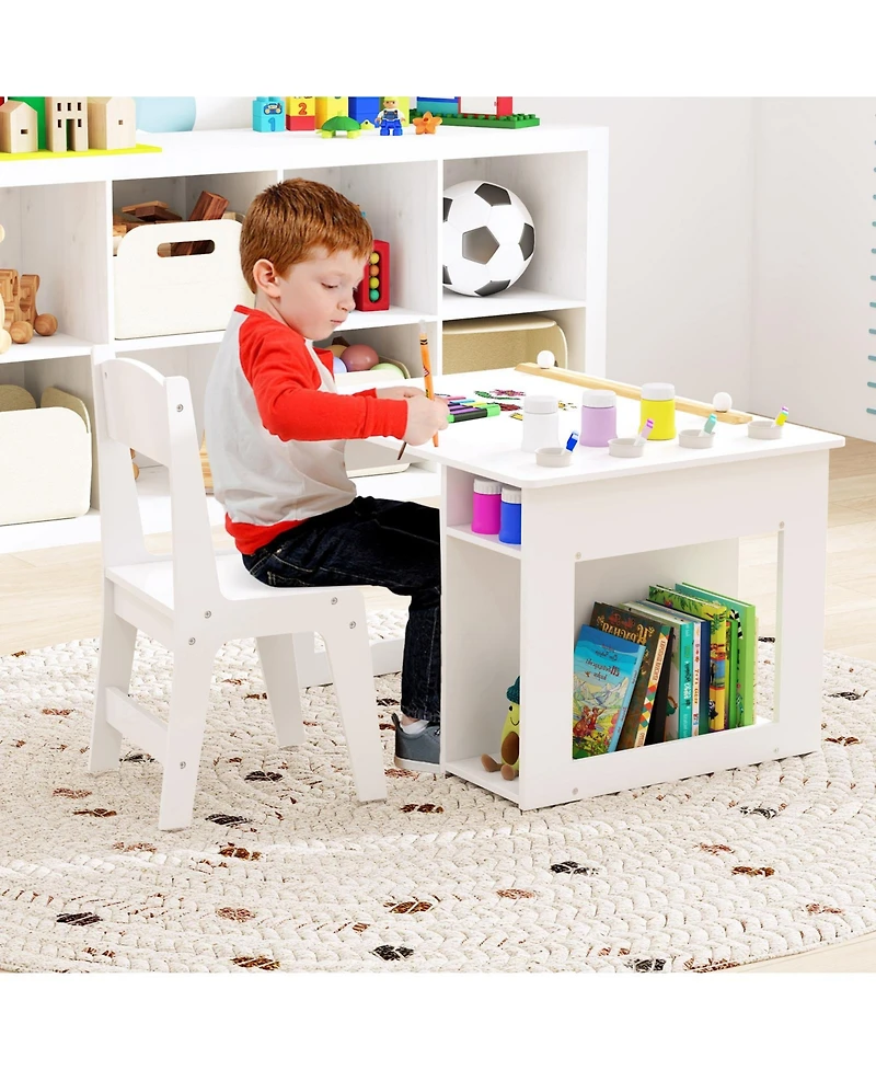 Gouun Kids Art Table and Chair Set with Paper Roll Holder and Paint Cups