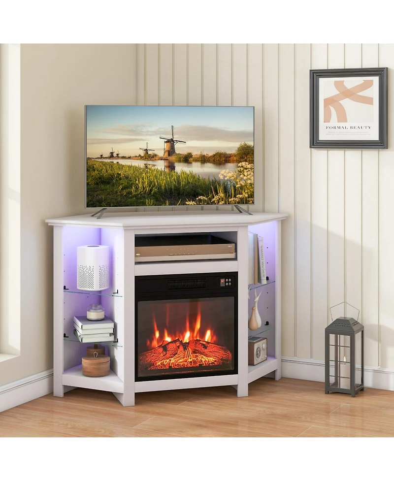 Gouun Corner Electric Fireplace Tv Stand with Led Lights and Smart App Control