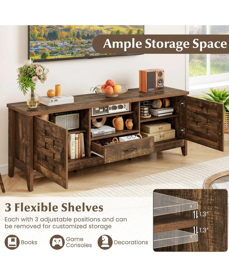 Gouun 59 in Farmhouse Tv Stand with Woven Accent Doors and Adjustable Shelves