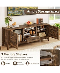 Gouun 59 in Farmhouse Tv Stand with Woven Accent Doors and Adjustable Shelves