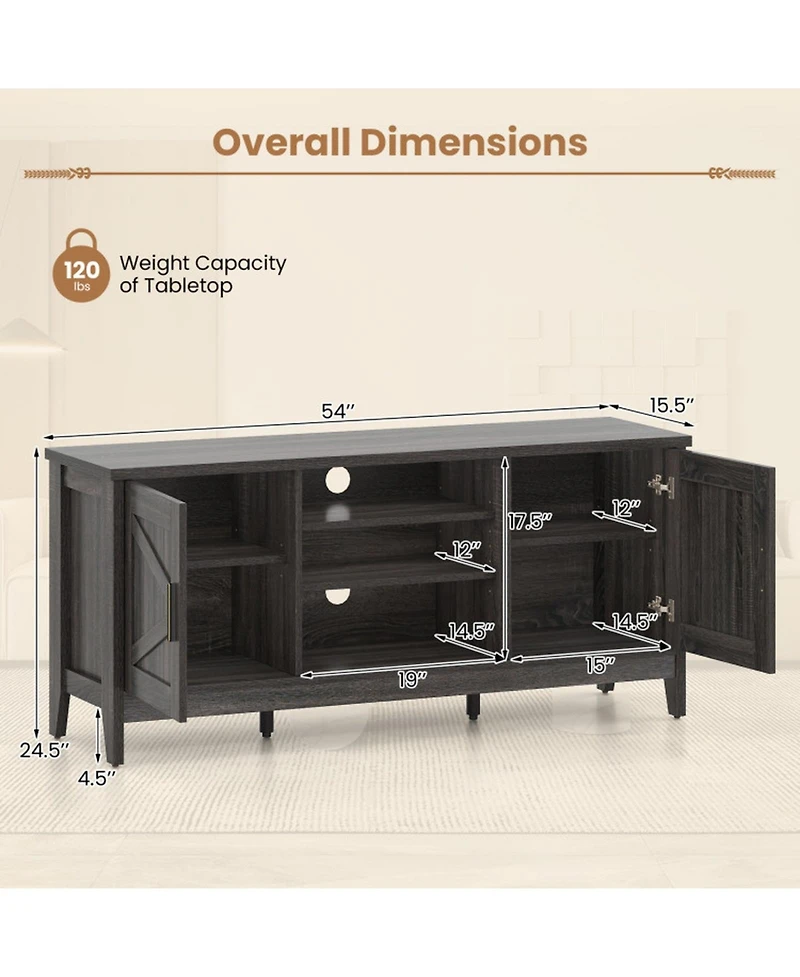 Gouun 54 in Farmhouse Entertainment Center with Barn Doors and Adjustable Shelving