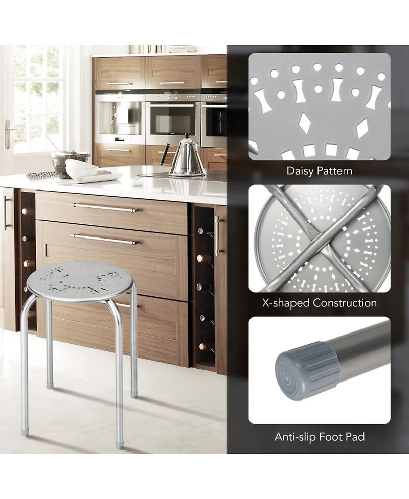 Gouun Stackable Round Metal Stools Set of 6 with Daisy Cutout Design