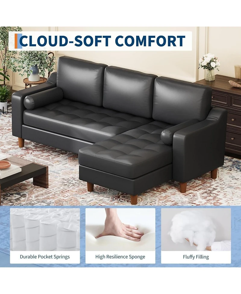 gaomon L-shape sectional sofa with convertible chaise, deep seat design, modern mid-century style, comfy 3-seat leather couch for living rooms.