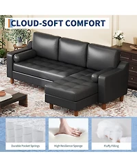gaomon L-shape sectional sofa with convertible chaise, deep seat design, modern mid-century style, comfy 3-seat leather couch for living rooms.