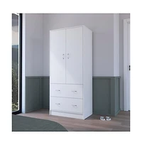 Flynama Edie Armoire White Bedroom Storage Organizer with Clothing Rod Upper Shelf and Lower Drawer
