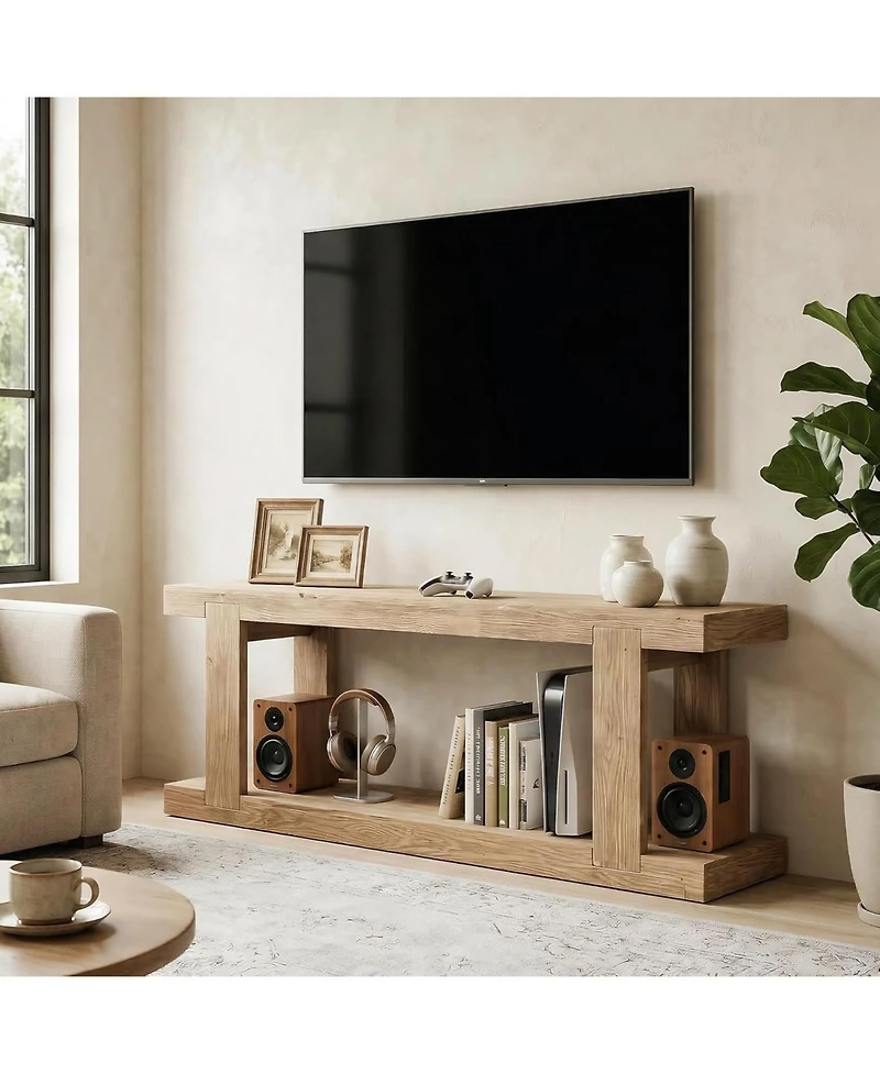 Tribesigns Solid Wood Tv Stand for Televisions up to , Media Entertainment Center with Diy Storage Space, Simple Tv Rack