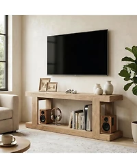 Tribesigns Solid Wood Tv Stand for Televisions up to , Media Entertainment Center with Diy Storage Space, Simple Tv Rack