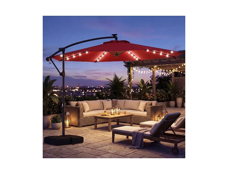Slickblue Outdoor Cantilever Patio Umbrella with Solar Led Lights, Hanging Design