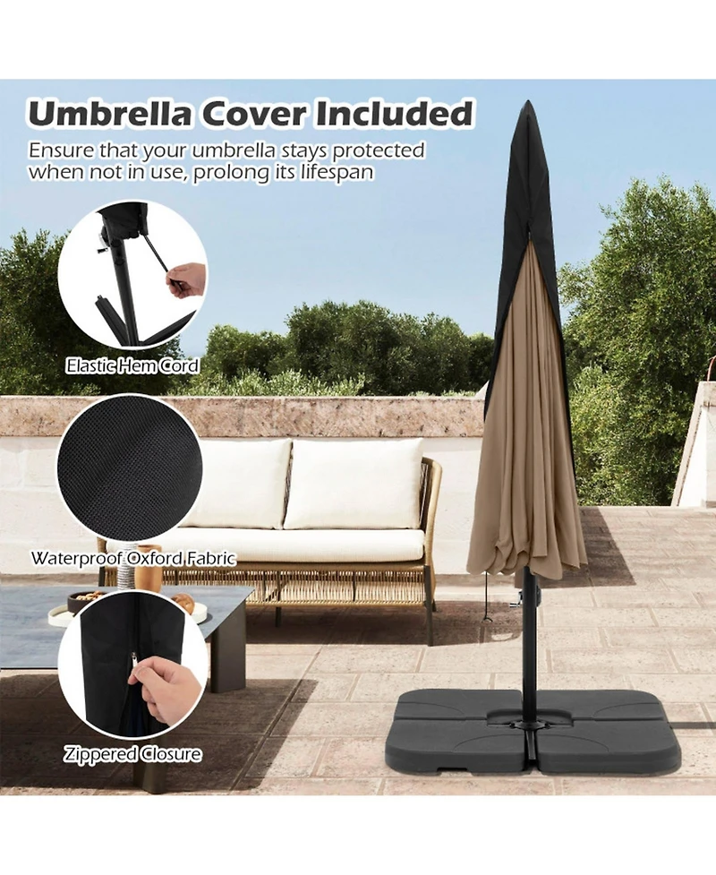 Gouun 10 ft Offset Patio Umbrella with Zippered Cover Tilt Adjustment and Ruffled Trim