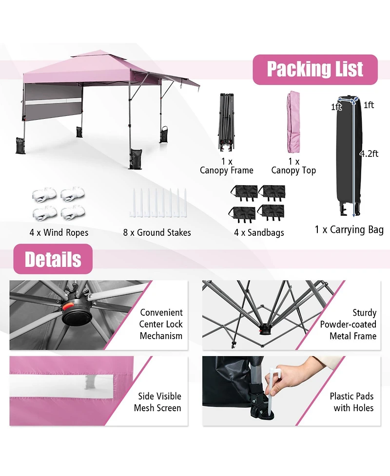 Sugift 10 x 17.6 ft Instant Pop Up Canopy Tent with Dual Half Awnings