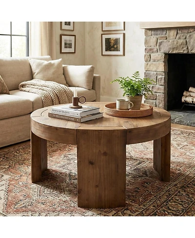 Tribesigns Solid Wood Round Coffee Table, 31.5-Inch Farmhouse Circle Center Cocktail Tea Table