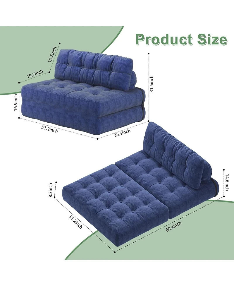 gaomon Folding Sofa Bed, Floor Couch with Pillow, Futon Bed Convertible Sleeper Chair Foldable Mattress Back Support