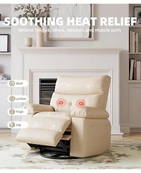 gaomon Swivel Rocking Recliner Chair, Oversized Pu Leather Reclining Nursery Rockers with Heat and Massage, Rocker Recliner Chair with Pull Handle