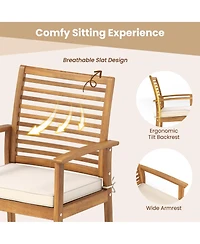 Gouun Set of 2 Acacia Wood Patio Dining Chairs with Slatted Backrest and Cushions