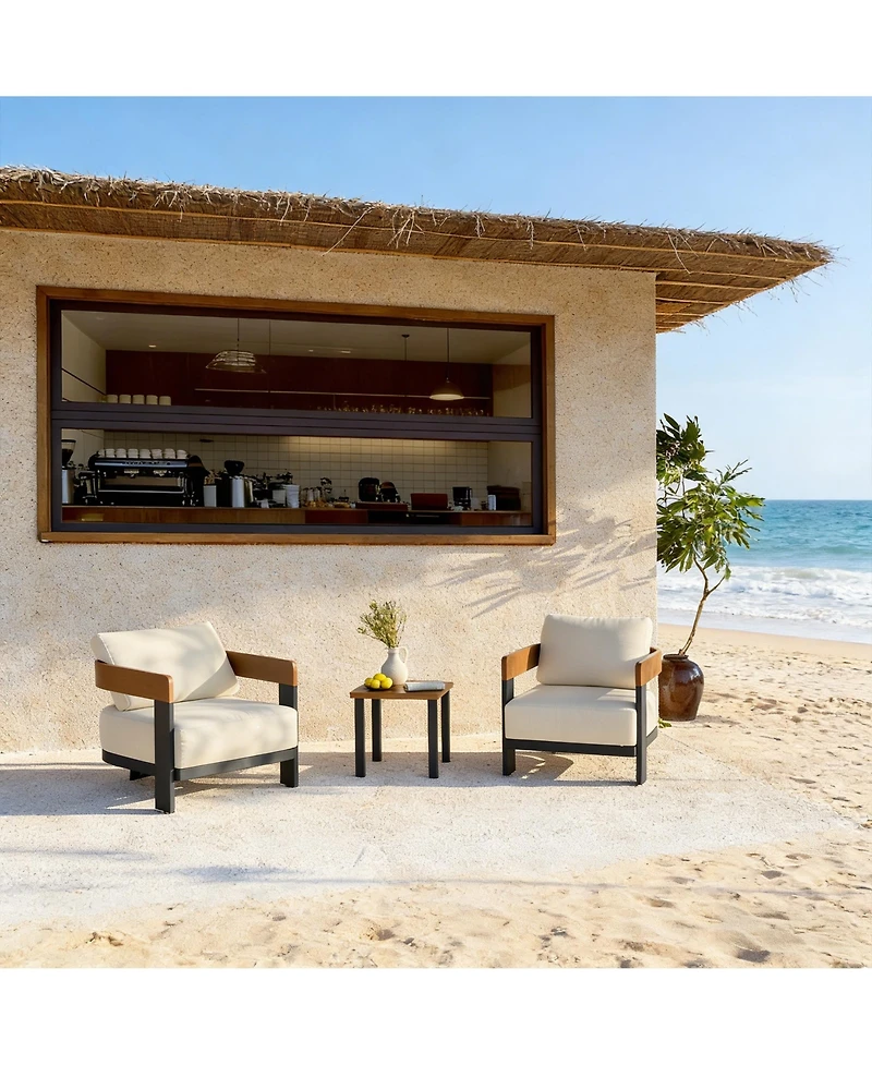 Tribesigns 3-Piece Patio Conversation Set with 2 Armchairs & Coffee Table, Modern Garden Furniture