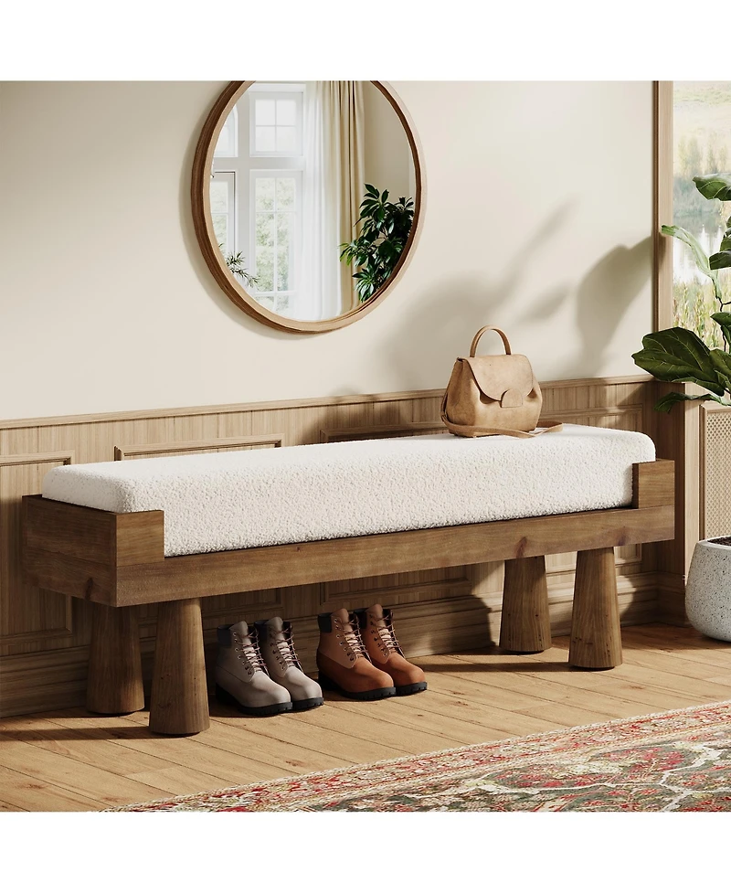 Tribesigns 47.24'' Entryway Bench, End of Bed Bench with Berber Fleece Cushion, Wooden Shoe Bench