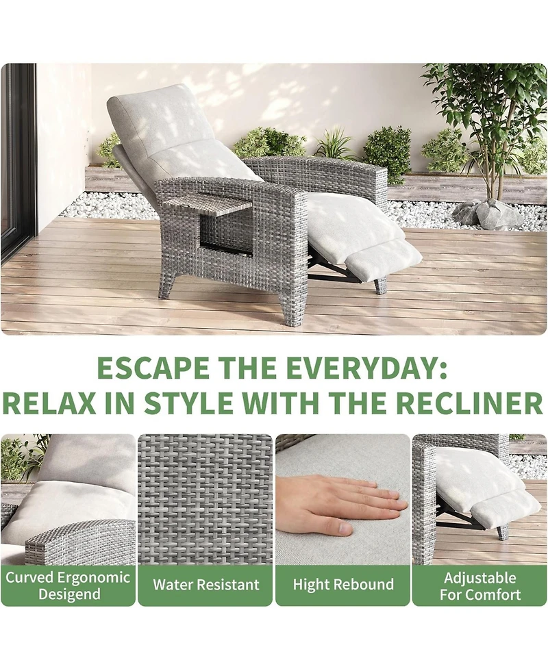 gaomon Outdoor Wicker Recliner with Adjustable Backrest and Footrest