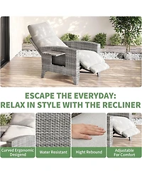 gaomon Outdoor Wicker Recliner with Adjustable Backrest and Footrest