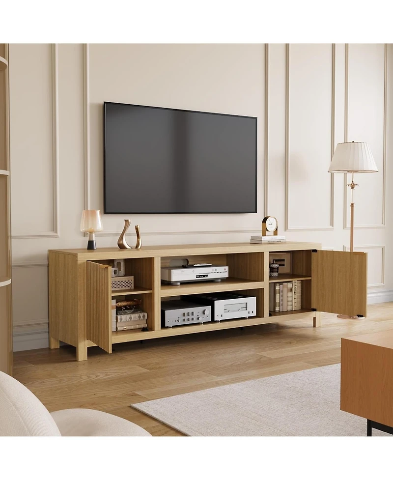 gaomon Fluted Tv Stand for 75plus Inch, Modern Entertainment Center with 2-Tier Storage & Adjustable Shelves, Media Console Cabinet