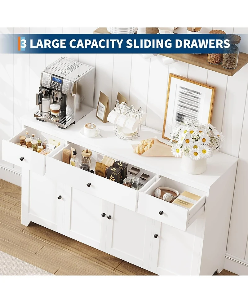 gaomon buffet cabinet with drawers, large sideboard with shelves and doors, minimalist wood coffee bar station for kitchen storage.