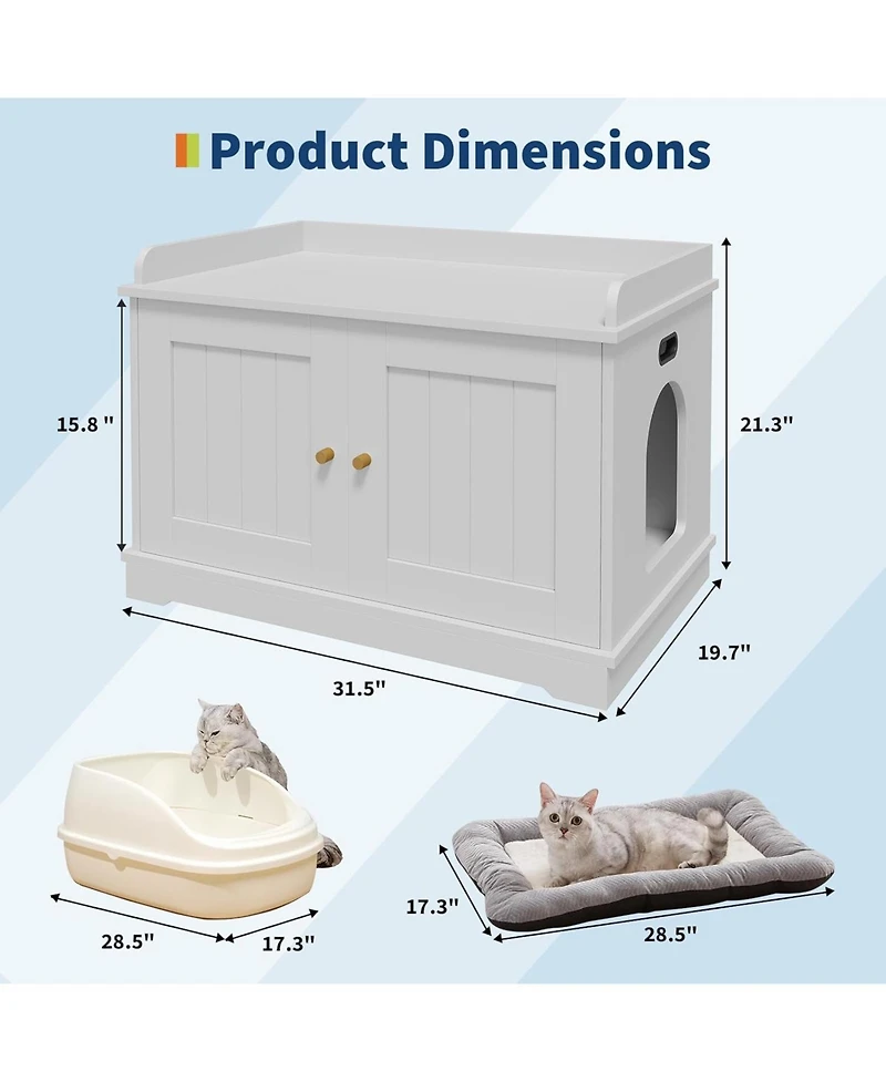 gaomon Cat Litter Box Enclosure Hidden Litter Box Cabinet with Wooden Barn Door, End Table Style Indoor Cat House Fits Most Litter Boxes