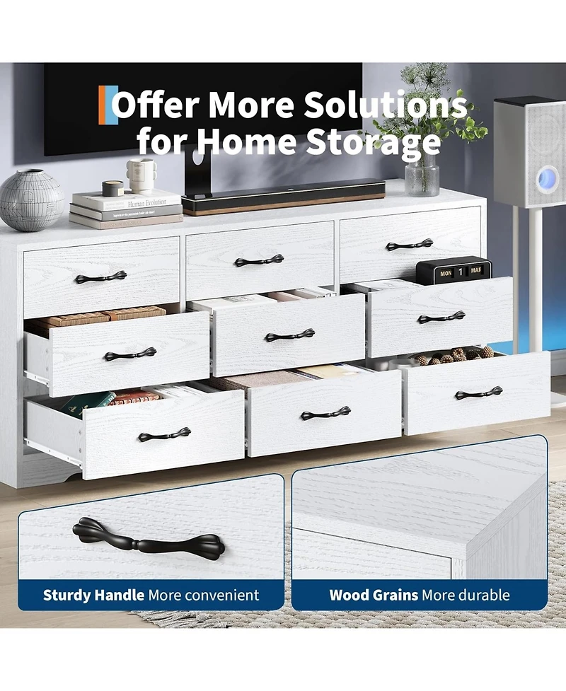 gaomon Modern Wood Tv Stand with Mount and 9 Drawers