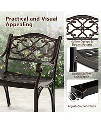 Gouun Set of 2 Cast Aluminum Outdoor Dining Chairs with Armrests and Flower Pattern